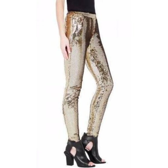 SASS & BIDE "Vinyl Rendition" Gold Sequinned STRETCH PENCIL PANTS NWT S1E1 - Picture 3 of 5